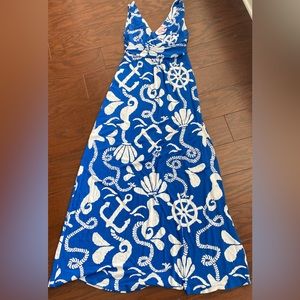 Lilly Pulitzer maxi dress size small and navy blue boat theme design
